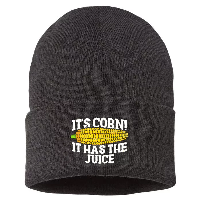 It's Corn! It Has The Juice Meme Funny Cute Corn Song Sustainable Knit Beanie