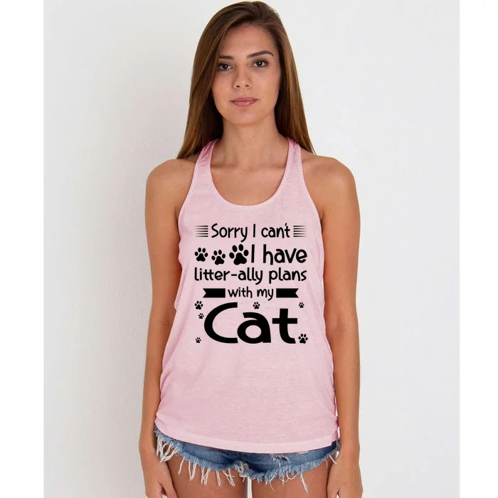 I Cant I Have Litterally Plans With My Cat Cat Gift Women's Knotted Racerback Tank