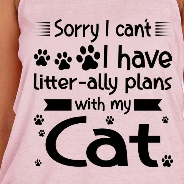 I Cant I Have Litterally Plans With My Cat Cat Gift Women's Knotted Racerback Tank