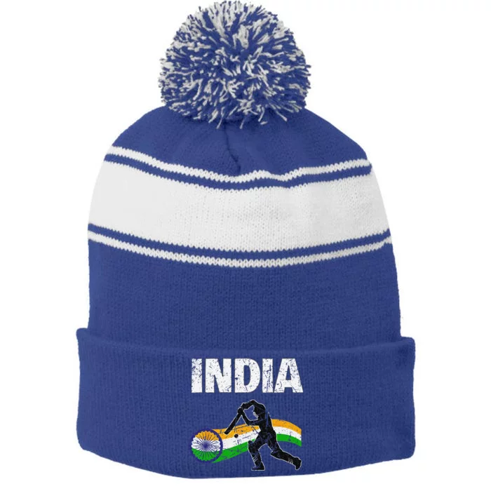 Indian Cricket Jersey Stripe Pom Pom Beanie