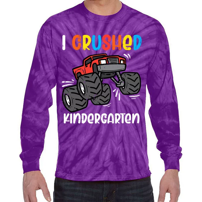 I Crushed Kindergarten Monster Truck Last Day Graduate Boy Tie-Dye Long Sleeve Shirt