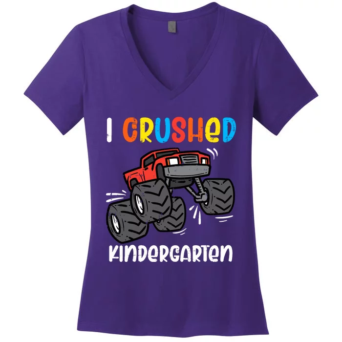 I Crushed Kindergarten Monster Truck Last Day Graduate Boy Women's V-Neck T-Shirt