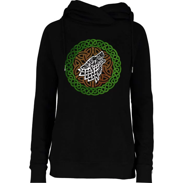 Ireland Celtic Knotwork Design Ornament Wolf Original Celtic Womens Funnel Neck Pullover Hood