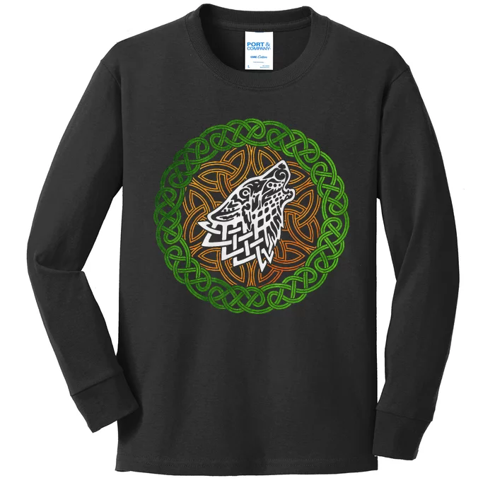 Ireland Celtic Knotwork Design Ornament Wolf Original Celtic Kids Long Sleeve Shirt