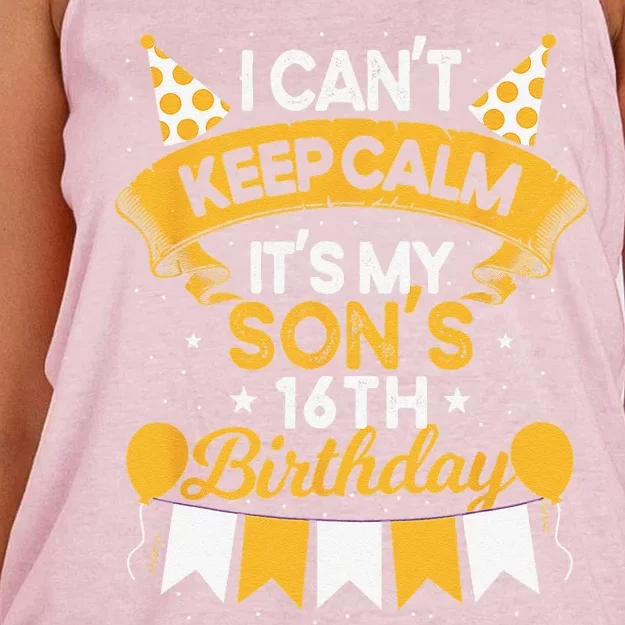 I Cant Keep Calm Its My Son 16th Birthday Bday Women's Knotted Racerback Tank