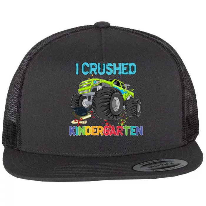 I Crushed Kindergarten Monster Truck Graduation Gifts Flat Bill Trucker Hat