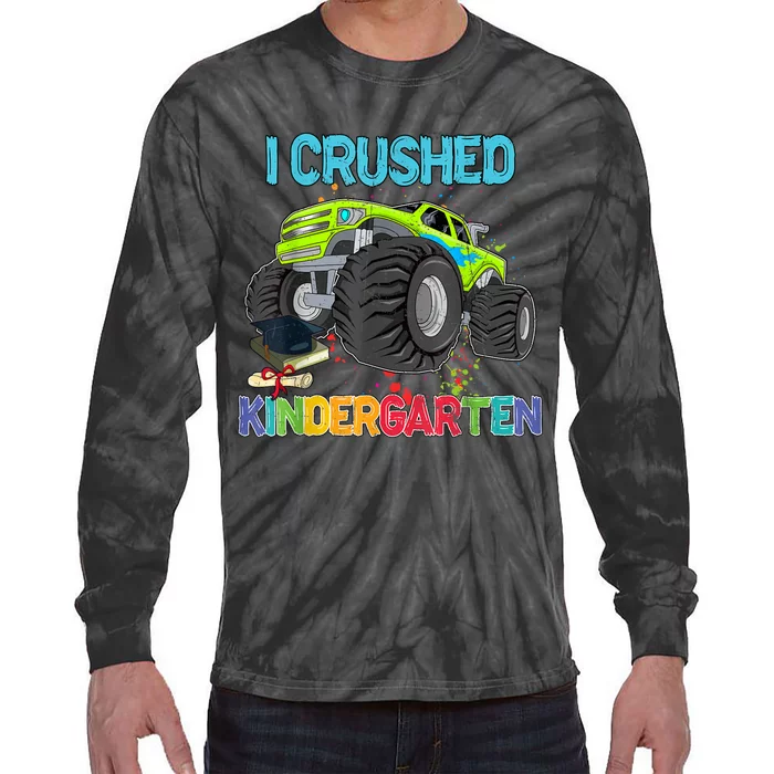 I Crushed Kindergarten Monster Truck Graduation Gifts Tie-Dye Long Sleeve Shirt