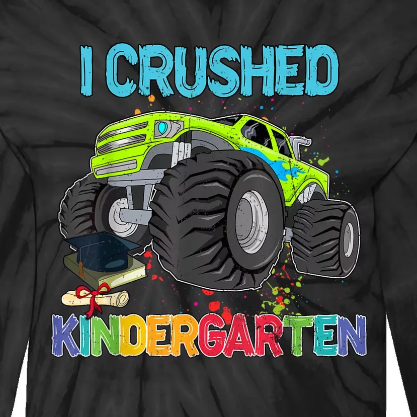 I Crushed Kindergarten Monster Truck Graduation Gifts Tie-Dye Long Sleeve Shirt