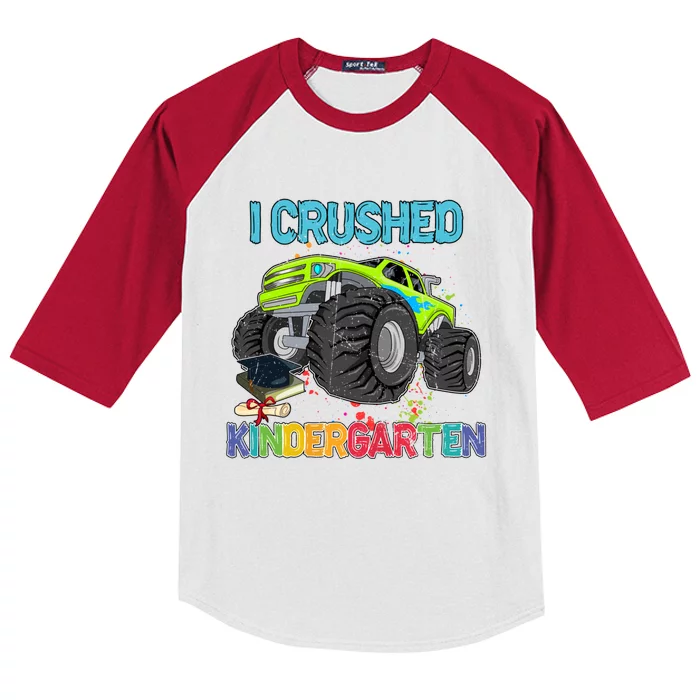 I Crushed Kindergarten Monster Truck Graduation Gifts Boy Kids Colorblock Raglan Jersey