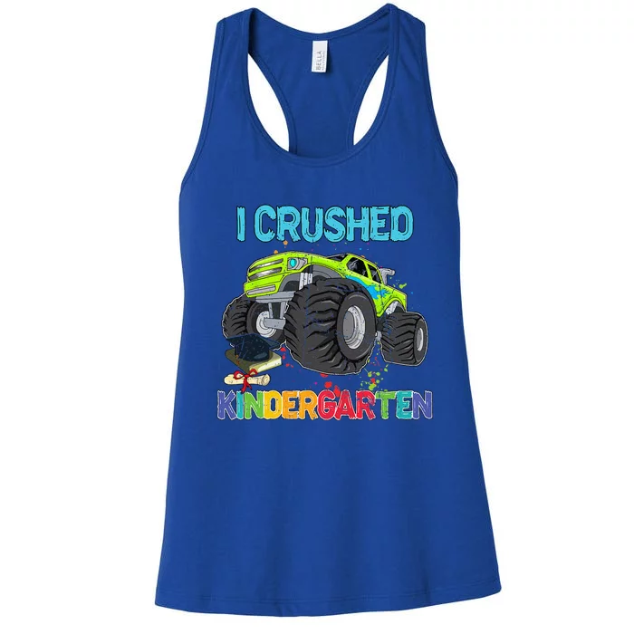 I Crushed Kindergarten Monster Truck Graduation Gifts Women's Racerback Tank