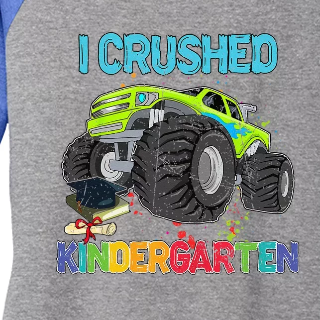 I Crushed Kindergarten Monster Truck Graduation Gifts Women's Tri-Blend 3/4-Sleeve Raglan Shirt