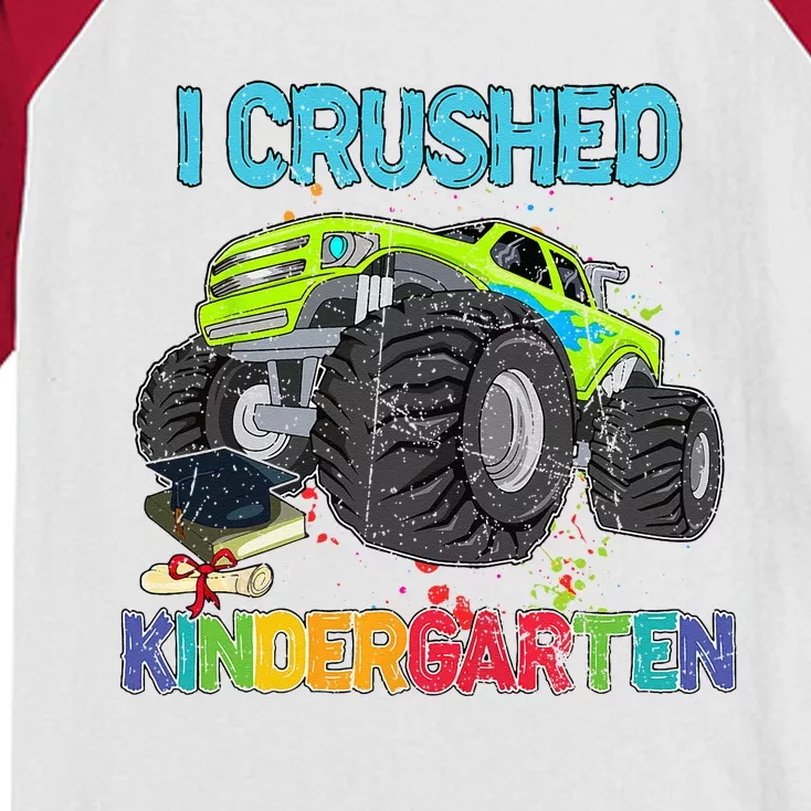 I Crushed Kindergarten Monster Truck Graduation Gifts Kids Colorblock Raglan Jersey