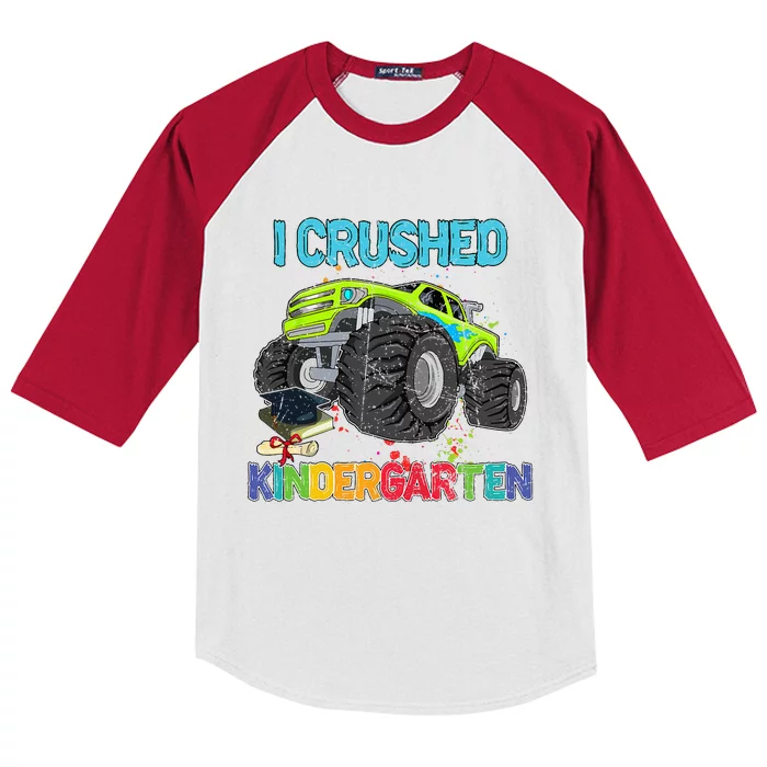 I Crushed Kindergarten Monster Truck Graduation Gifts Kids Colorblock Raglan Jersey