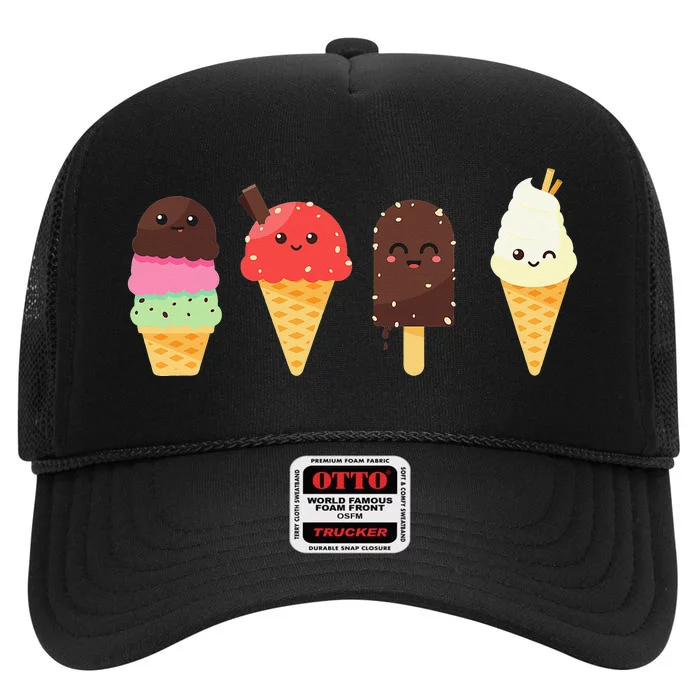 Ice Cream Lover s for Summer High Crown Mesh Trucker Hat