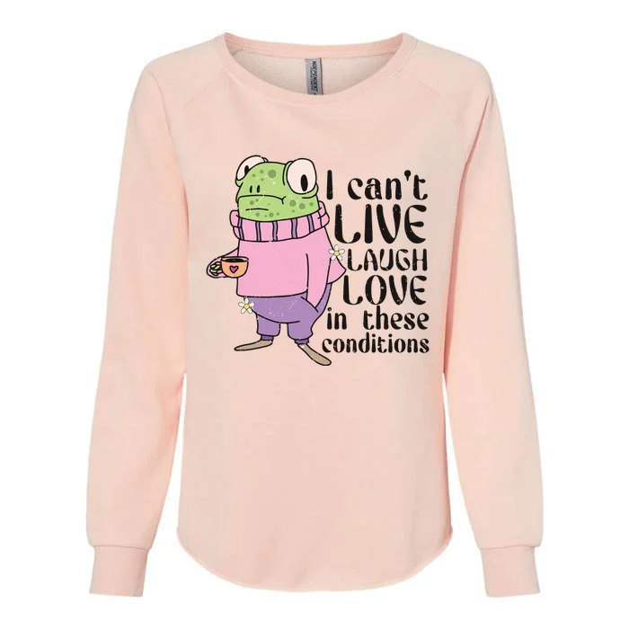 I Cant Live Laugh Love In These Conditions Funny Frog Meme Womens California Wash Sweatshirt