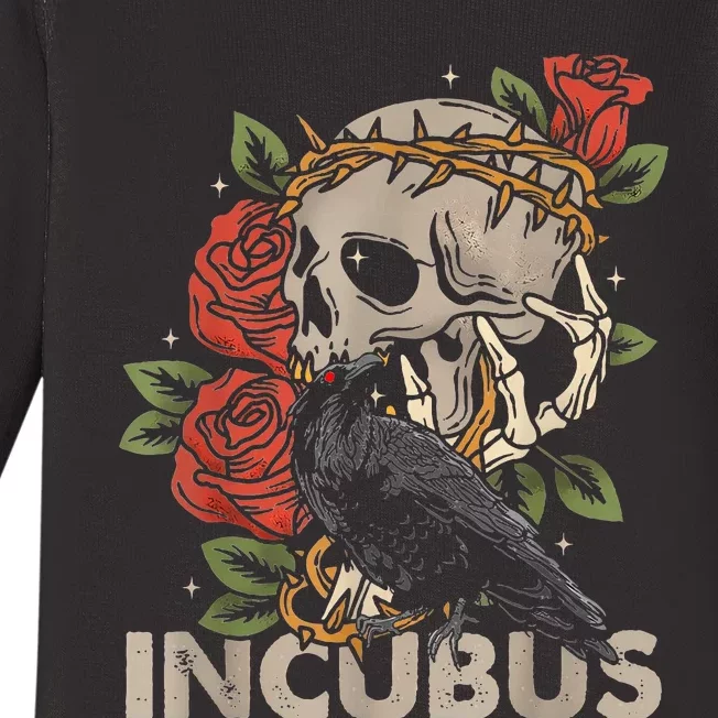 I.N.C.U.B.U.S Crow Left Skull Flower Halloween Costume Baby Long Sleeve Bodysuit