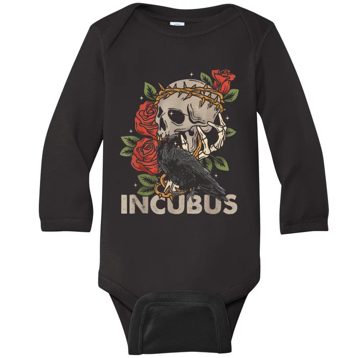 I.N.C.U.B.U.S Crow Left Skull Flower Halloween Costume Baby Long Sleeve Bodysuit