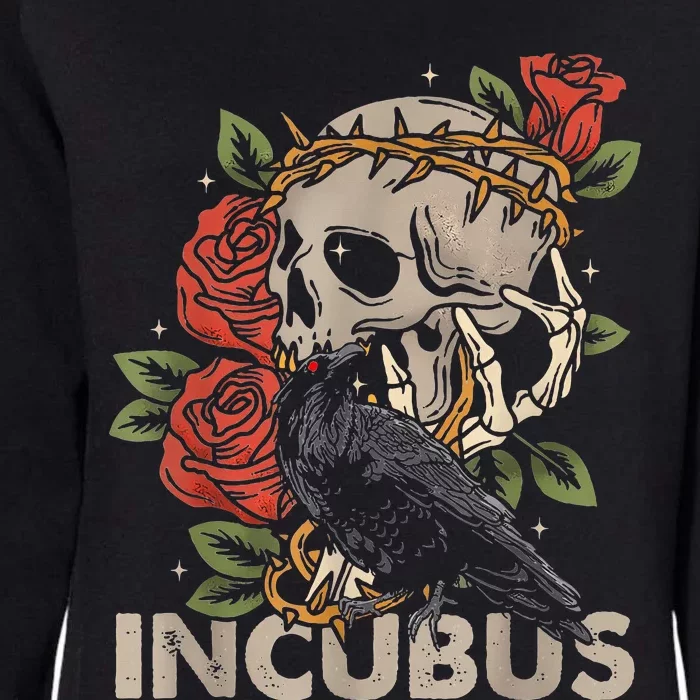 I.N.C.U.B.U.S Crow Left Skull Flower Halloween Costume Womens California Wash Sweatshirt