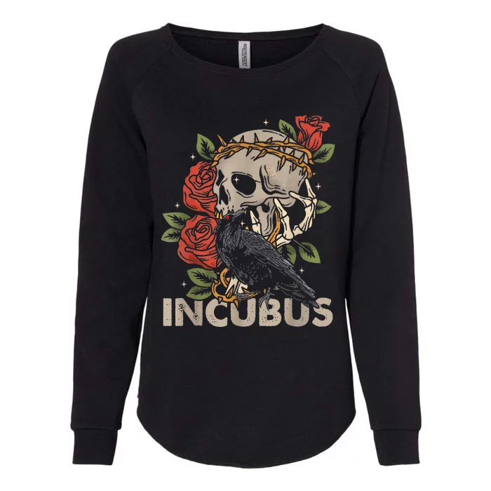 I.N.C.U.B.U.S Crow Left Skull Flower Halloween Costume Womens California Wash Sweatshirt