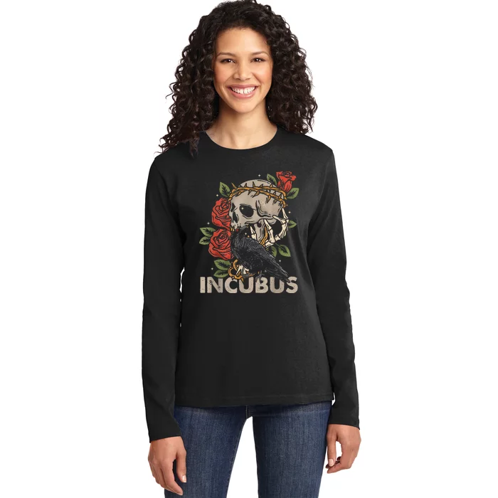 I.N.C.U.B.U.S Crow Left Skull Flower Halloween Costume Ladies Long Sleeve Shirt