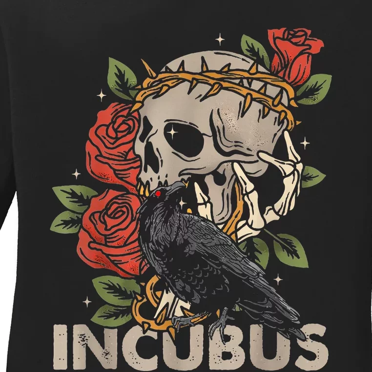 I.N.C.U.B.U.S Crow Left Skull Flower Halloween Costume Ladies Long Sleeve Shirt