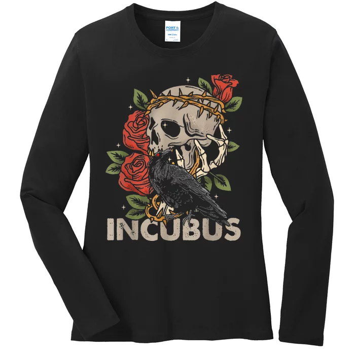 I.N.C.U.B.U.S Crow Left Skull Flower Halloween Costume Ladies Long Sleeve Shirt