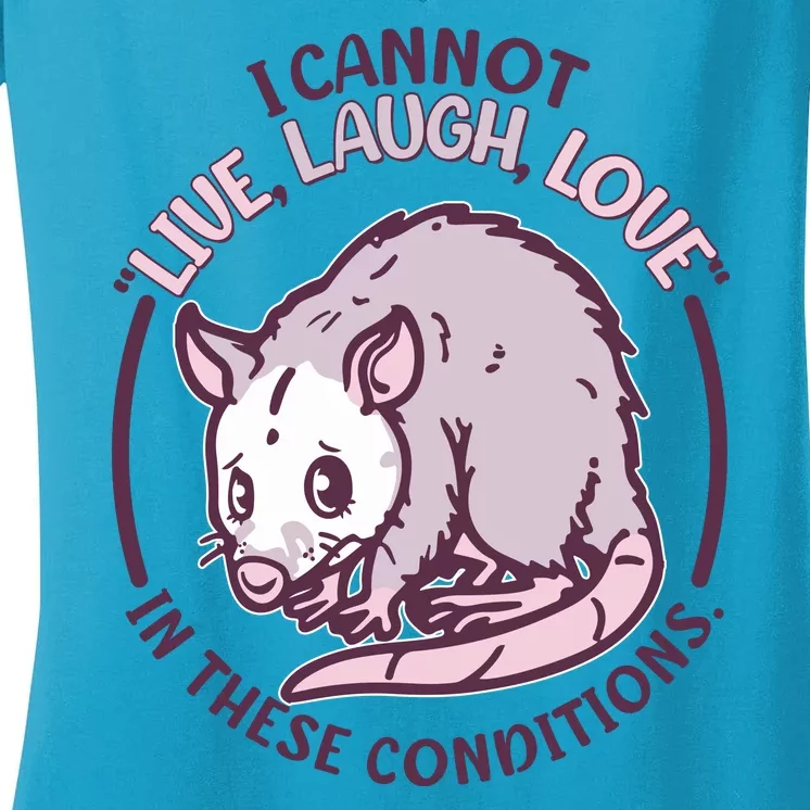 I Cannot Live Laugh Love In These Conditions Opossum Women's V-Neck T-Shirt