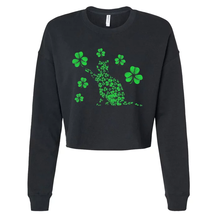 Irish Cat Lover Ireland Clover Shamrock St. Patrick's Day Cropped Pullover Crew