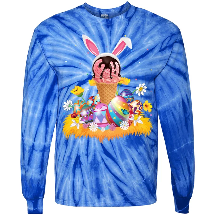 Ice Cream Lover Easter Egg Funny Ice Cream Easter Sunday Gift Tie-Dye Long Sleeve Shirt