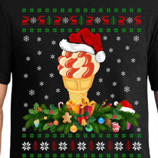 Ice Cream Lover Xmas Santa Hat Ugly Ice Cream Christmas Gift Pajama Set