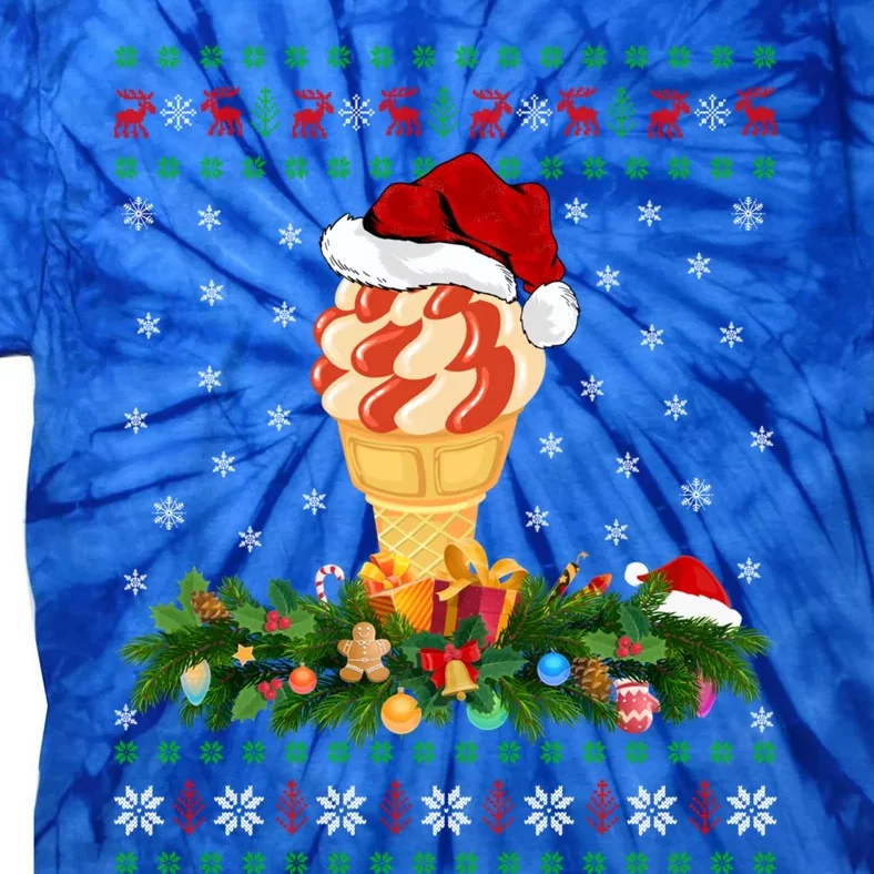 Ice Cream Lover Xmas Santa Hat Ugly Ice Cream Christmas Gift Tie-Dye T-Shirt