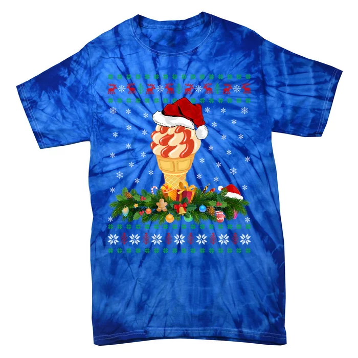 Ice Cream Lover Xmas Santa Hat Ugly Ice Cream Christmas Gift Tie-Dye T-Shirt