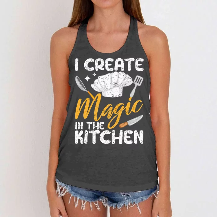 I Create Magic In The Kitchen Funny Cooking Foodie Chef Cook Women's Knotted Racerback Tank