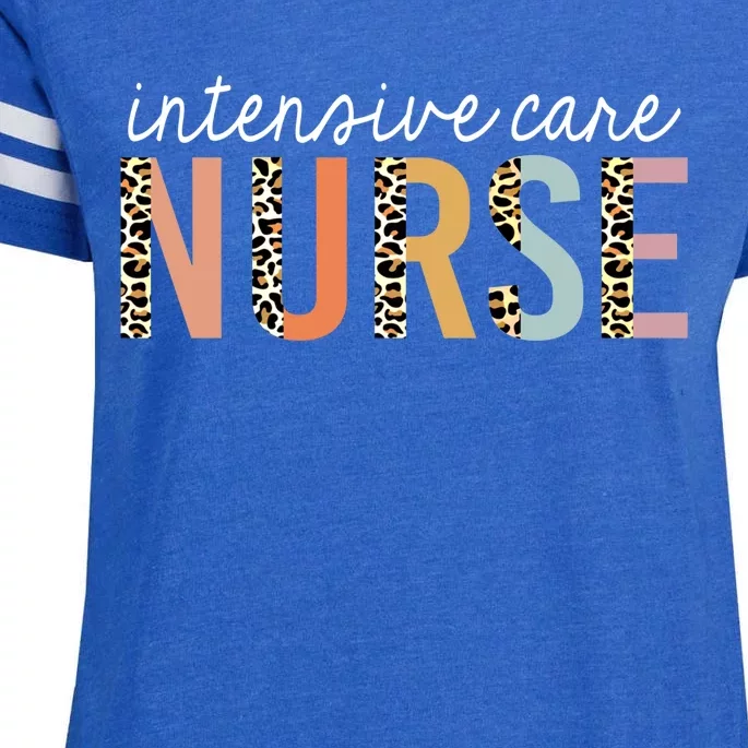 Intensive Care Nurse Leopard Print Icu Nursing School Gift Enza Ladies Jersey Football T-Shirt