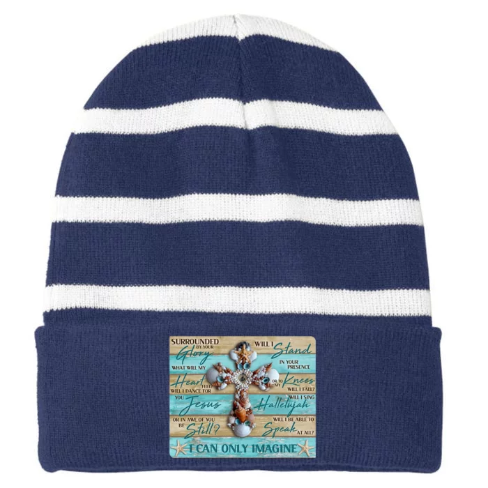 I Can Only Imagine Faith Sea Shell Cross Striped Beanie with Solid Band