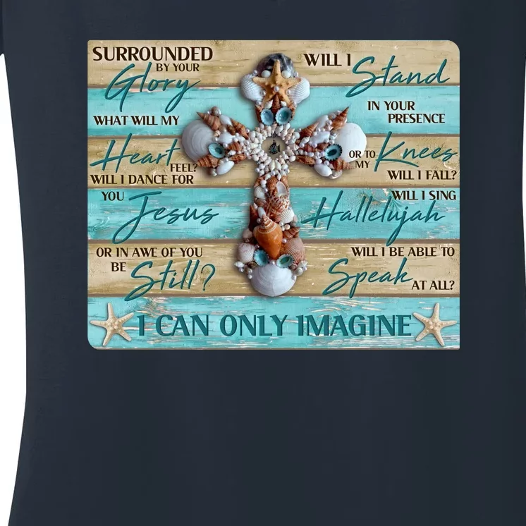 I Can Only Imagine Faith Sea Shell Cross Women's V-Neck T-Shirt