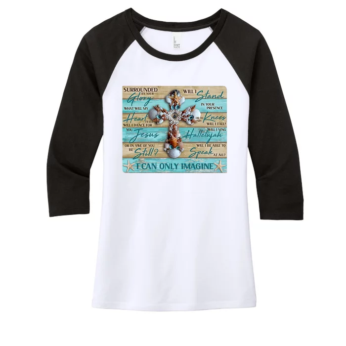 I Can Only Imagine Faith Sea Shell Cross Women's Tri-Blend 3/4-Sleeve Raglan Shirt