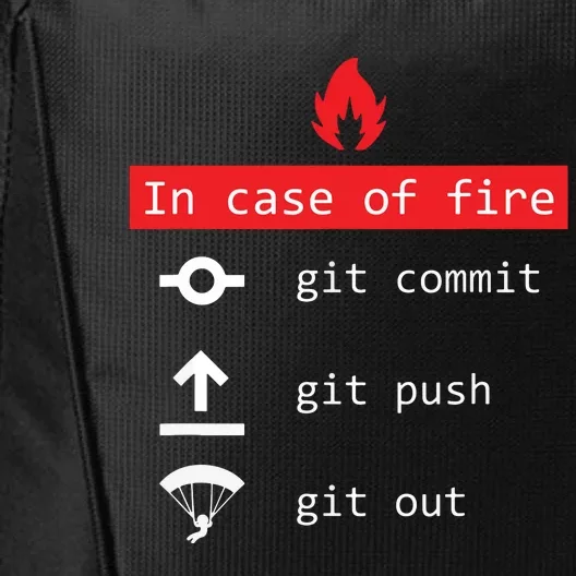 In Case Of Fire Git Commit Push Funny Programmer City Backpack