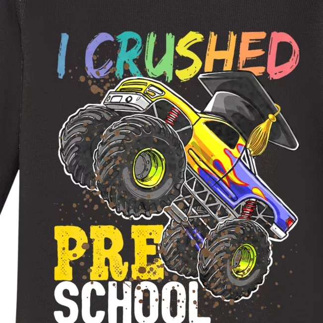 I Crushed Preschool Monster Truck Graduation Cap Gift Baby Long Sleeve Bodysuit