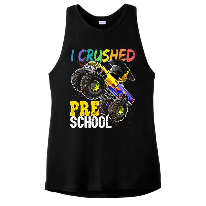 I Crushed Preschool Monster Truck Graduation Ladies Tri-Blend Wicking Tank