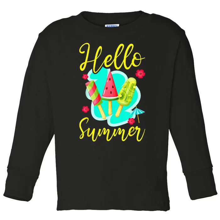 Ice Cream Popsicle Hello Summer Toddler Long Sleeve Shirt