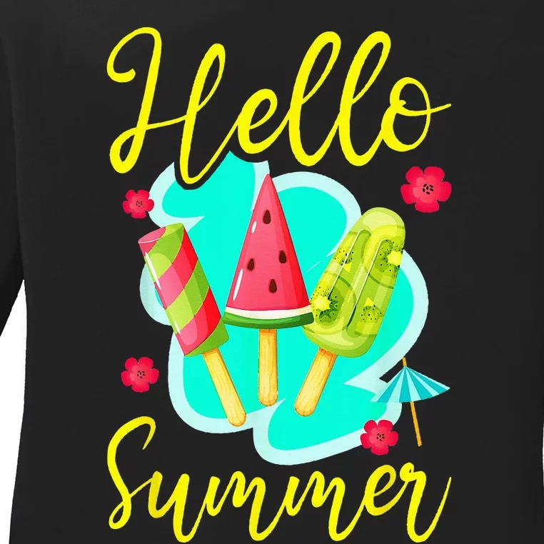 Ice Cream Popsicle Hello Summer Ladies Long Sleeve Shirt