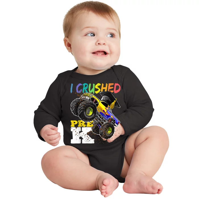 I Crushed Pre K Monster Truck Graduation Cap Tee Gift Boy Baby Long Sleeve Bodysuit