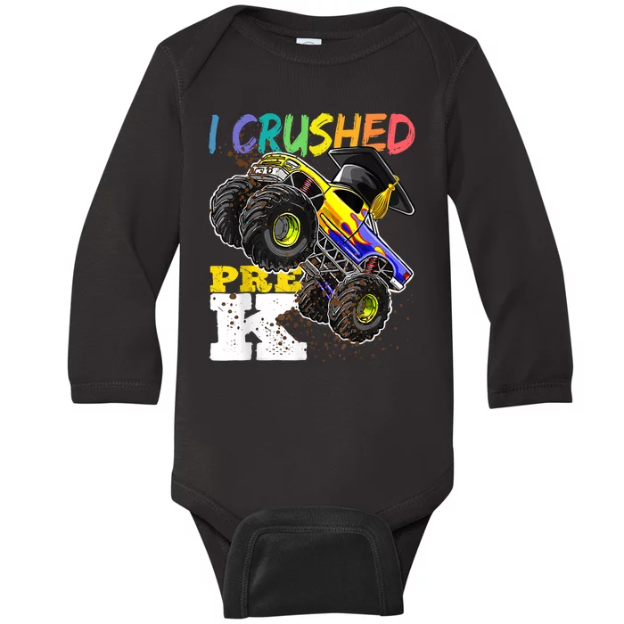 I Crushed Pre K Monster Truck Graduation Cap Tee Gift Boy Baby Long Sleeve Bodysuit