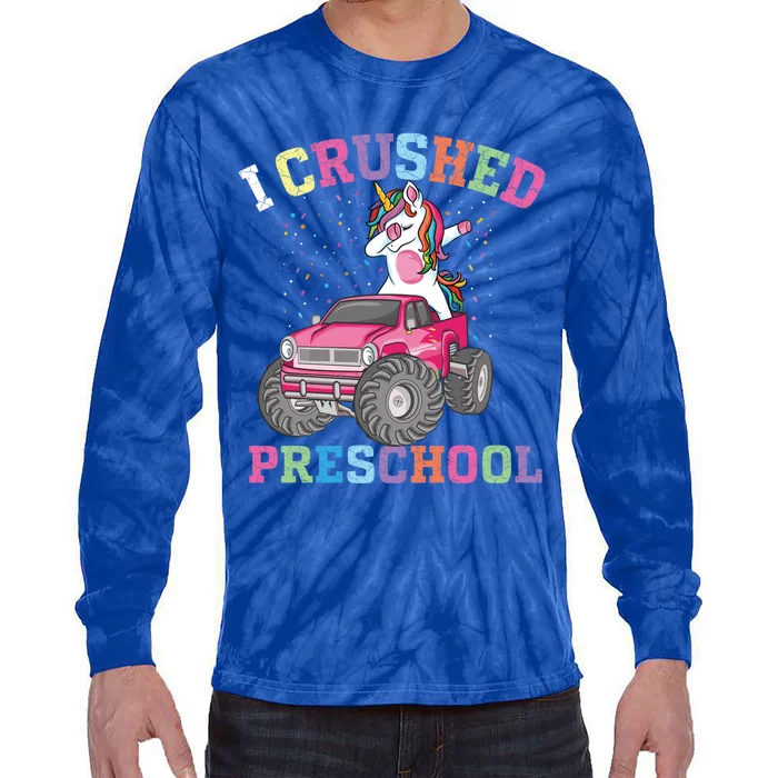 I Crushed Preschool Dabbing Unicorn Truck Graduation Gift Tie-Dye Long Sleeve Shirt