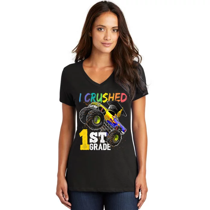 I Crushed Preschool Monster Truck Graduation Cap Gift Women's V-Neck T-Shirt