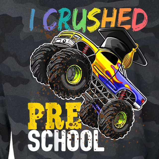 I Crushed Preschool Monster Truck Graduation Cap Gift Boys Cropped Pullover Crew