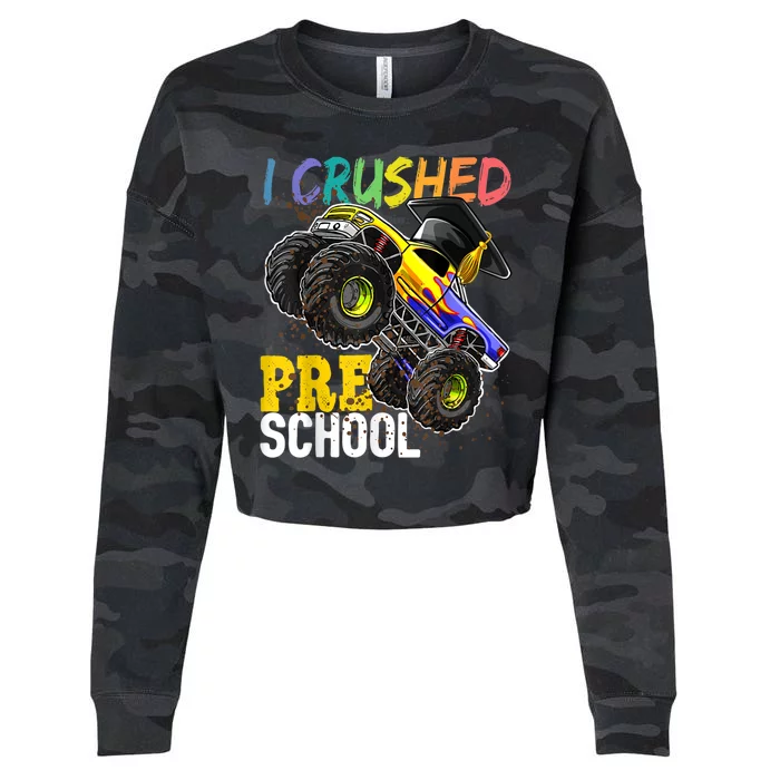 I Crushed Preschool Monster Truck Graduation Cap Gift Boys Cropped Pullover Crew