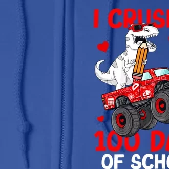 I Crushed Retro 100 Days Of School Dinosaur T Rex Smarter Great Gift Full Zip Hoodie