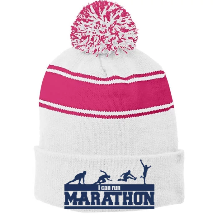 I Can Run Marathon Stripe Pom Pom Beanie